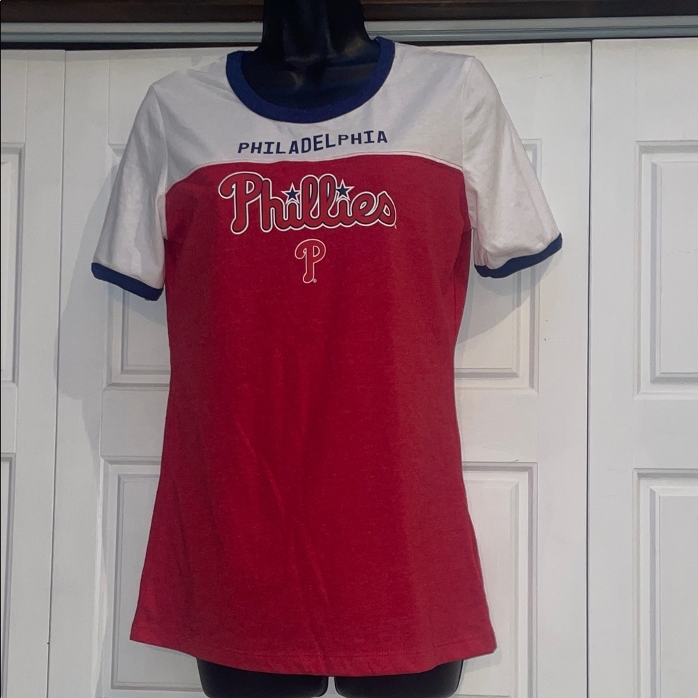 Philadelphia Phillies Women's Red and White Short Sleeve Tee